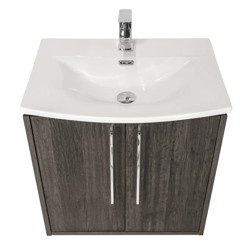Josef Martin Urbano 600mm Space Saver Wall Hung 2 Door Vanity Unit & Modern Curved Inset Basin - Roble Azabache