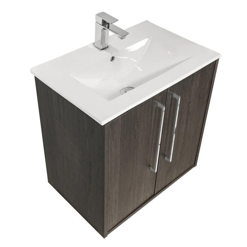 Josef Martin Urbano 600mm Space Saver Wall Hung 2 Door Vanity Unit & Minimalist Inset Basin - Roble Azabache