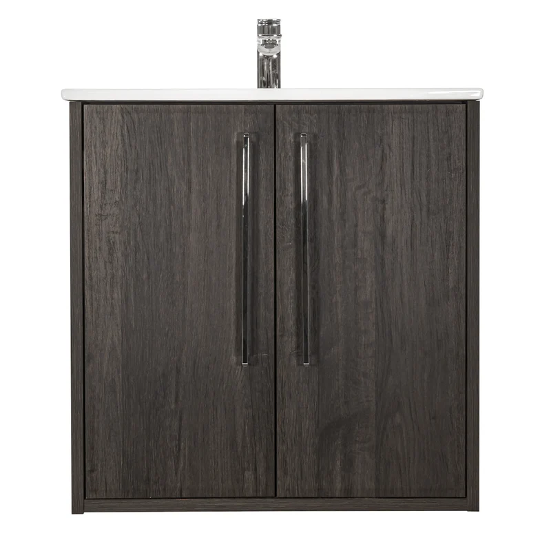 Josef Martin Urbano 600mm Space Saver Wall Hung 2 Door Vanity Unit & Minimalist Inset Basin - Roble Azabache
