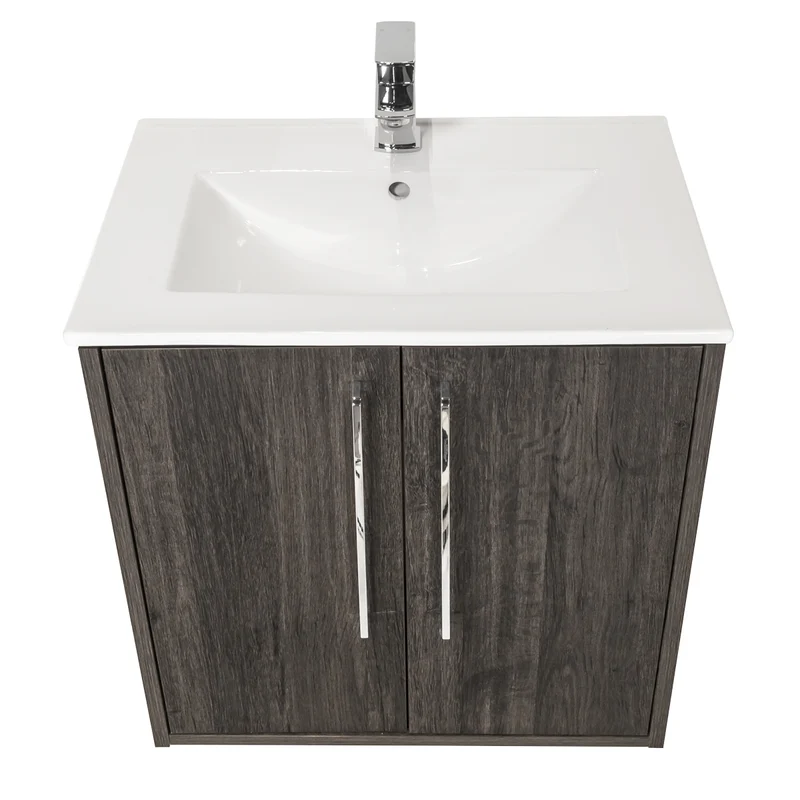 Josef Martin Urbano 600mm Space Saver Wall Hung 2 Door Vanity Unit & Minimalist Inset Basin - Roble Azabache