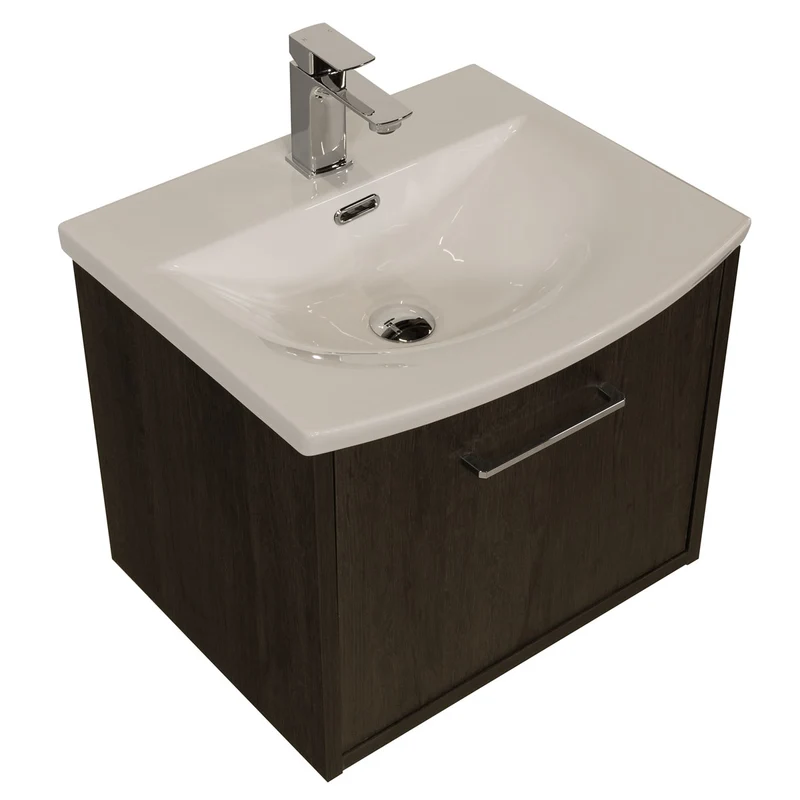 Josef Martin Urbano 500mm Space Saver Wall Hung 1 Drawer Vanity Unit & Modern Curved Inset Basin - Roble Azabache