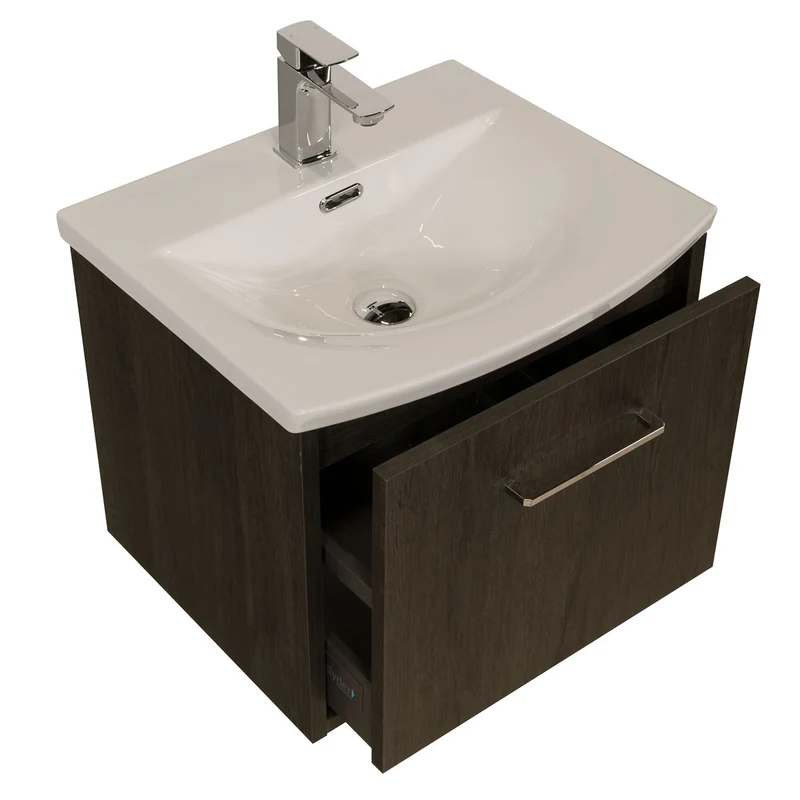 Josef Martin Urbano 500mm Space Saver Wall Hung 1 Drawer Vanity Unit & Modern Curved Inset Basin - Roble Azabache