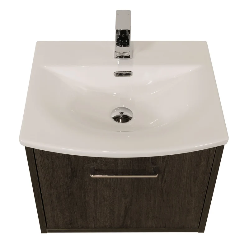 Josef Martin Urbano 500mm Space Saver Wall Hung 1 Drawer Vanity Unit & Modern Curved Inset Basin - Roble Azabache