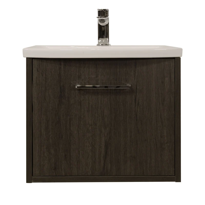 Josef Martin Urbano 500mm Space Saver Wall Hung 1 Drawer Vanity Unit & Modern Curved Inset Basin - Roble Azabache