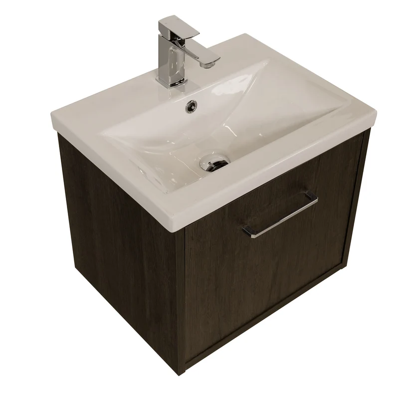 Josef Martin Urbano 500mm Space Saver Wall Hung 1 Drawer Vanity Unit & Mid Edge Inset Basin - Roble Azabache