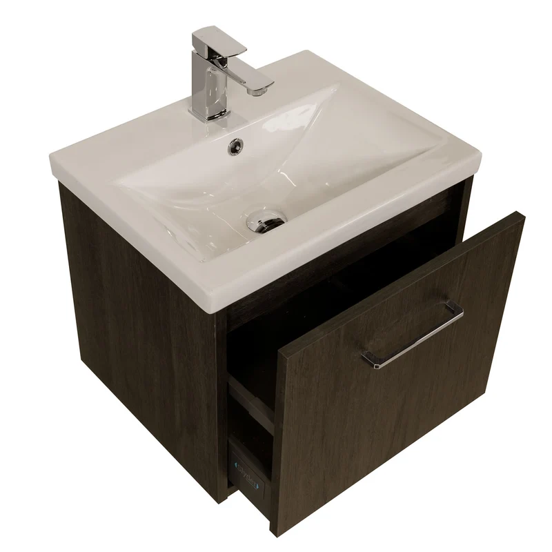 Josef Martin Urbano 500mm Space Saver Wall Hung 1 Drawer Vanity Unit & Mid Edge Inset Basin - Roble Azabache