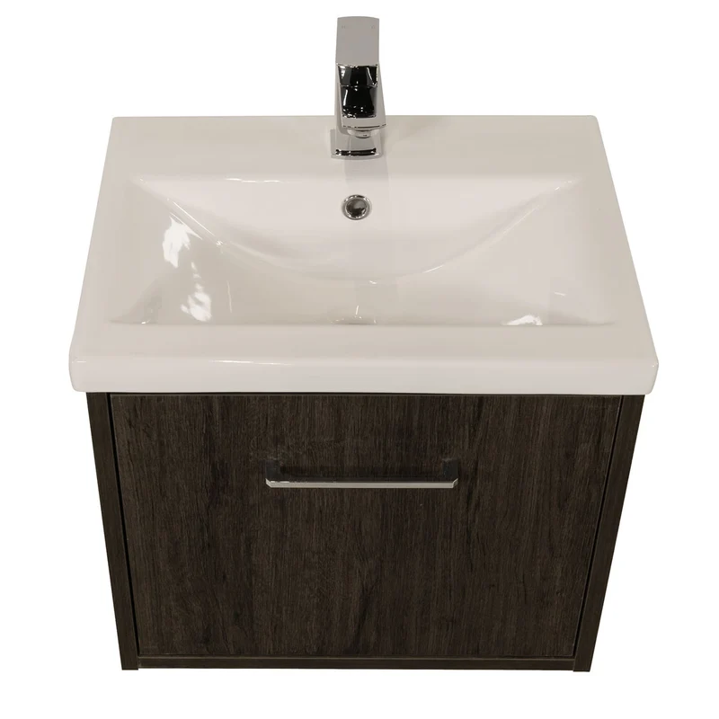 Josef Martin Urbano 500mm Space Saver Wall Hung 1 Drawer Vanity Unit & Mid Edge Inset Basin - Roble Azabache