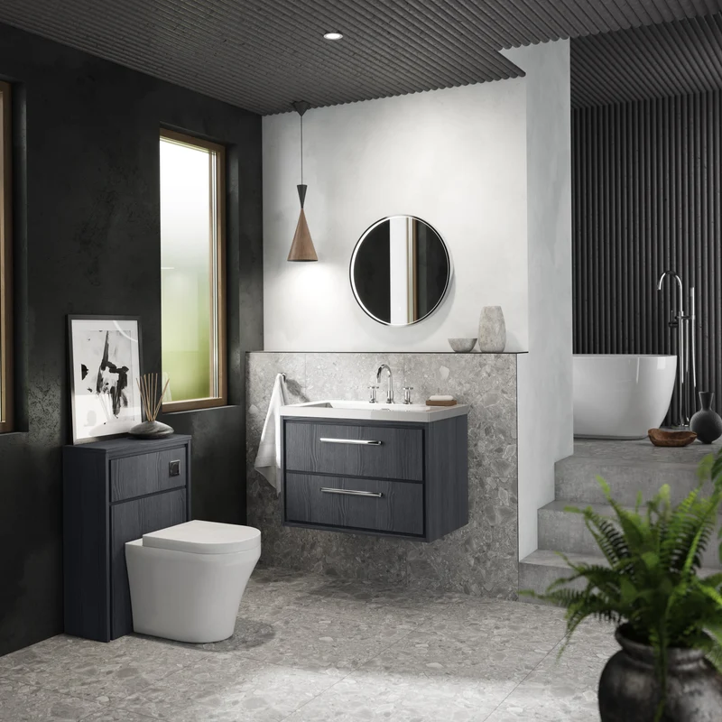 Lille 550mm Floor Standing WC Unit - Graphite Grey Woodgrain