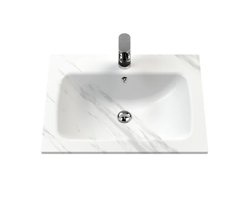 Classique 600mm Floor Standing 2 Door Vanity Unit With Marble Stone Basin - Satin Grey