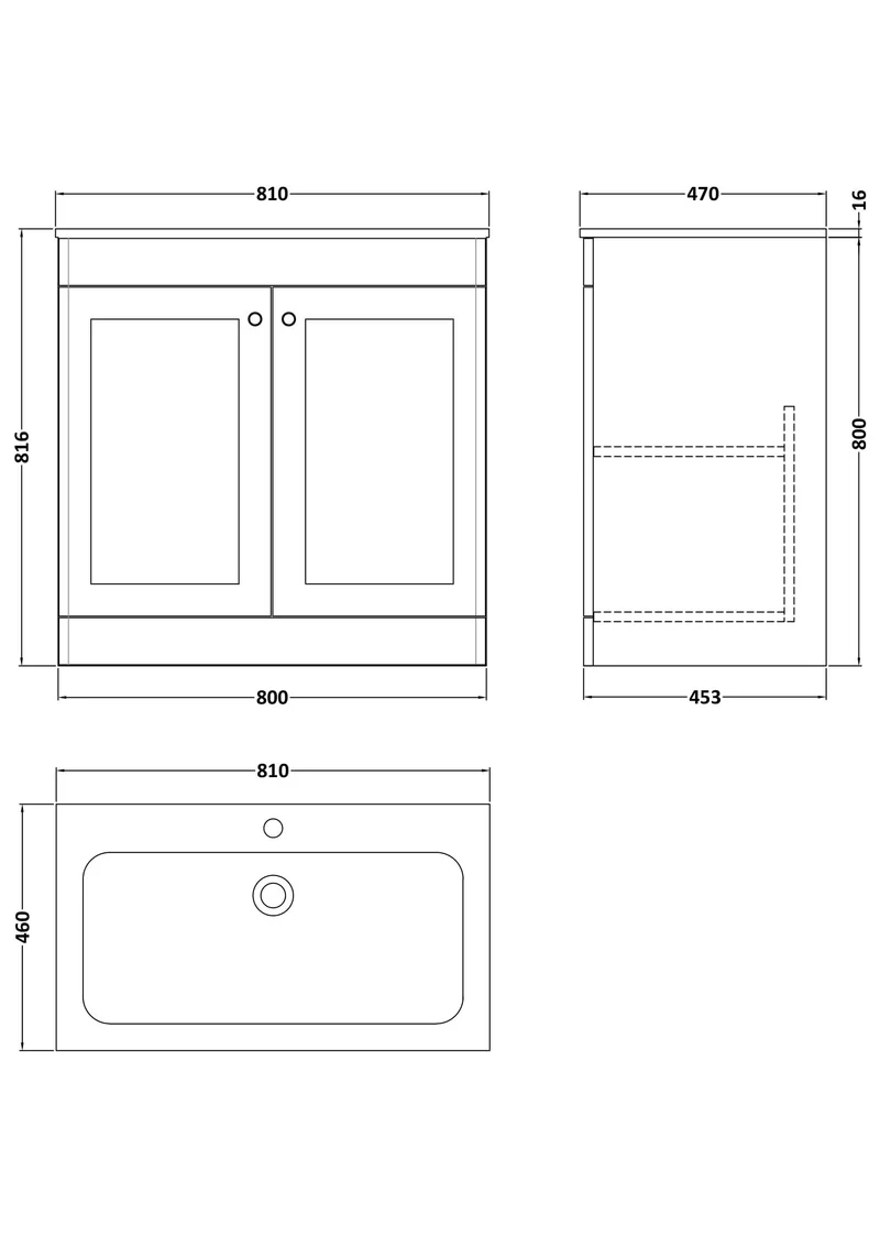 Classique 800mm Floor Standing 2 Door Vanity Unit With White Stone Basin - Satin White