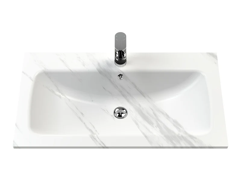 Classique 800mm Wall Hung 1 Drawer Vanity Unit With Marble Stone Basin - Satin Green