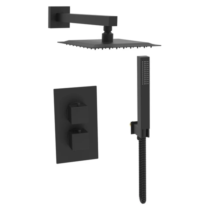 Eliseo Ricci Cube Twin Concealed Shower Kit inc Head, Arm and Handset - Matt Black