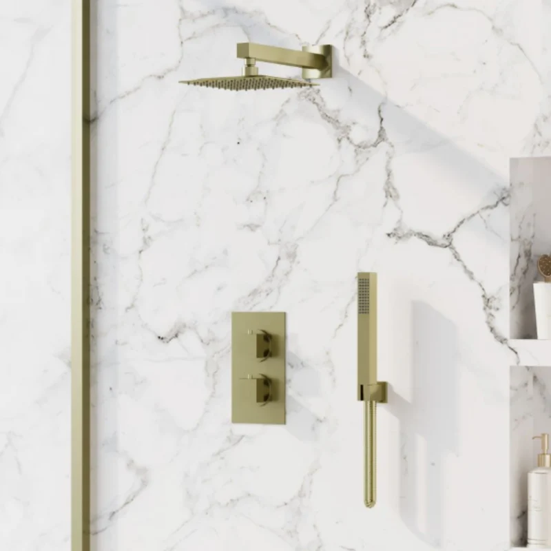 Eliseo Ricci Cube Twin Concealed Shower Kit inc Head, Arm and Handset - Brushed Brass