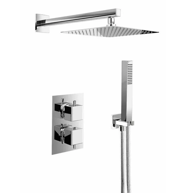 Eliseo Ricci Cube Twin Concealed Shower Kit inc Head, Arm and Handset - Chrome