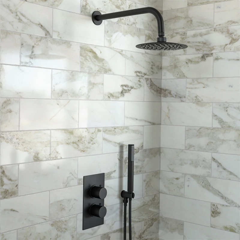 Eliseo Ricci Curve Twin Concealed Shower Kit inc Head, Arm and Handset - Matt Black