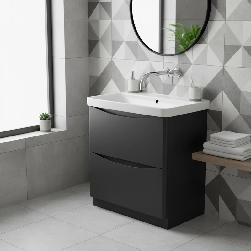 Happi 800mm Floor Standing Vanity Unit & Basin With No Tap Holes - Anthracite