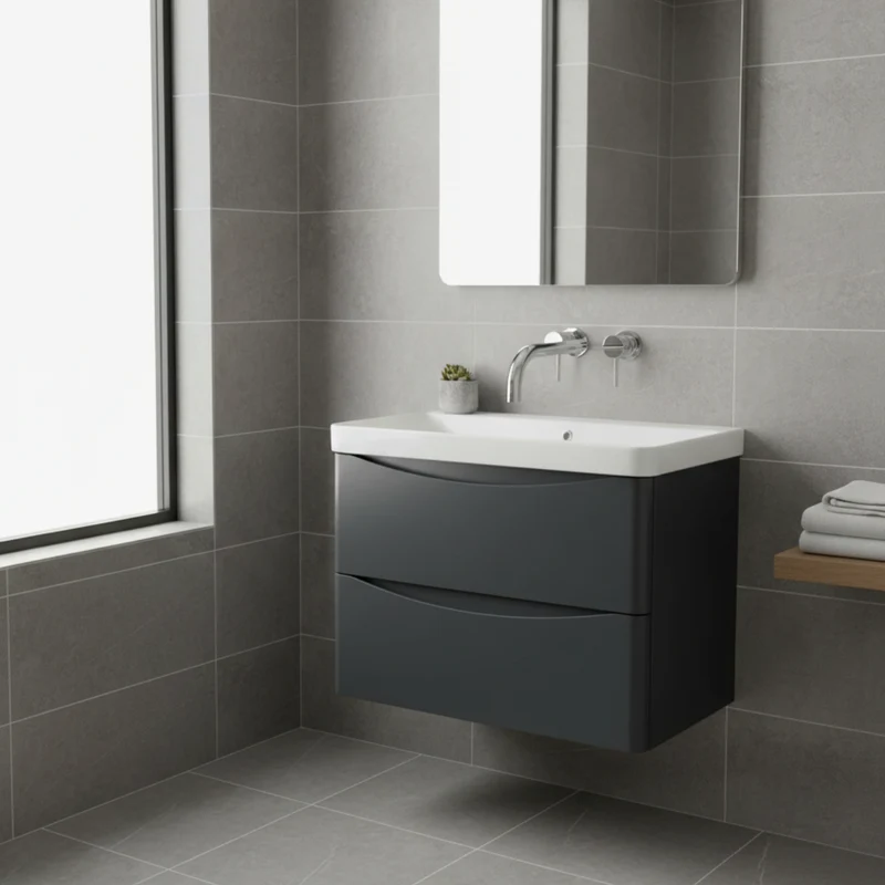 Happi 800mm 2 Drawer Wall Hung Vanity Unit & Basin With No Tap Holes - Anthracite