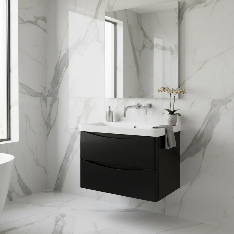 Happi 800mm Wall Hung Vanity Unit & Basin With No Tap Holes - Black
