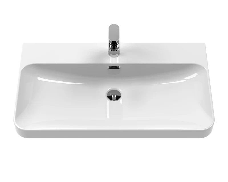 Lunar 800mm Wall Hung 2 Drawer Vanity & Thin Edge Ceramic Basin - Green Satin