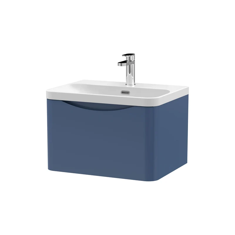 Lunar 600mm Wall Hung 1 Drawer Vanity & Thin Edge Ceramic Basin - Blue Satin