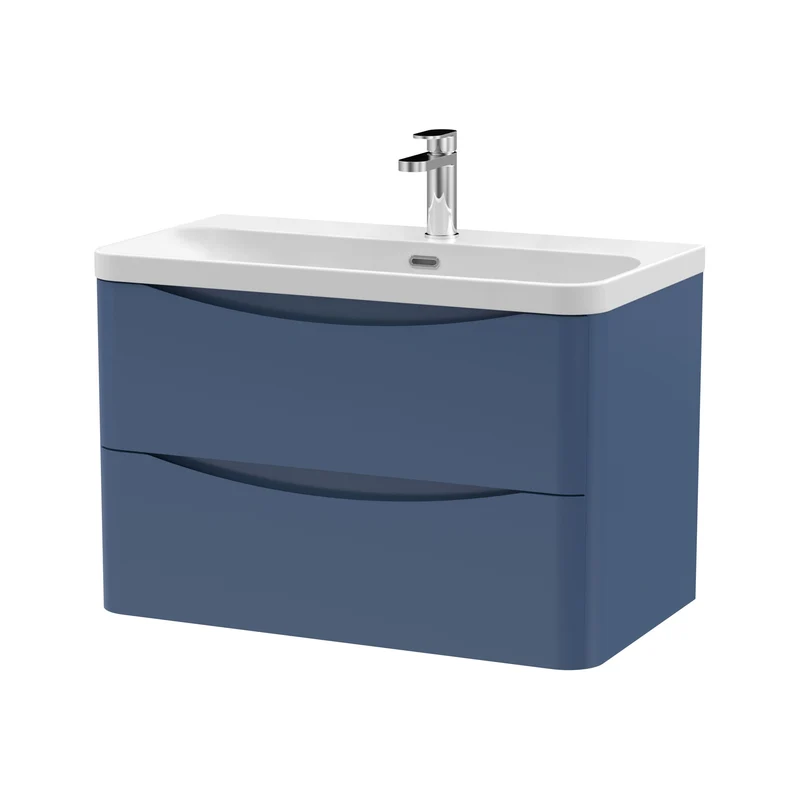 Lunar 800mm Wall Hung 2 Drawer Vanity & Thin Edge Ceramic Basin - Blue Satin
