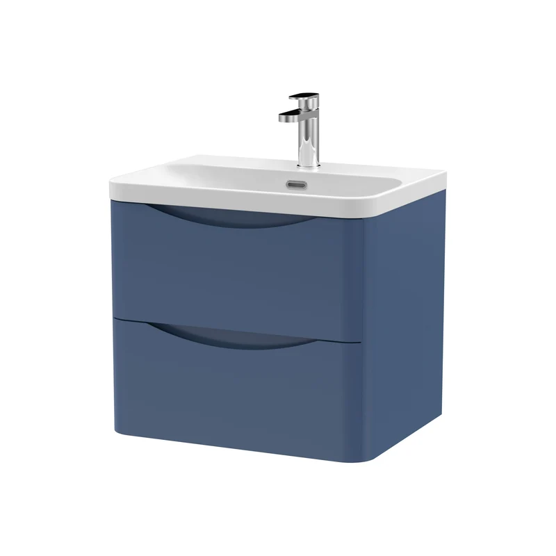 Lunar 600mm Wall Hung 2 Drawer Vanity & Thin Edge Ceramic Basin - Blue Satin