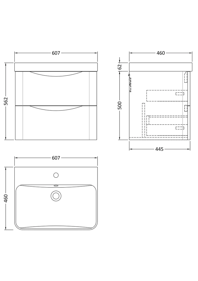 Lunar 600mm Wall Hung 2 Drawer Vanity & Thin Edge Ceramic Basin - Blue Satin