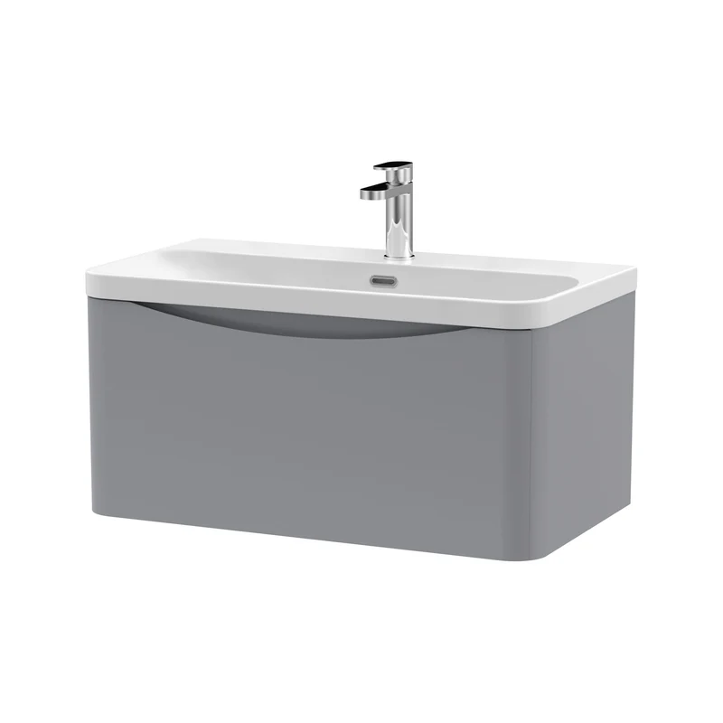 Lunar 800mm Wall Hung 1 Drawer Vanity & Thin Edge Ceramic Basin - Grey Satin