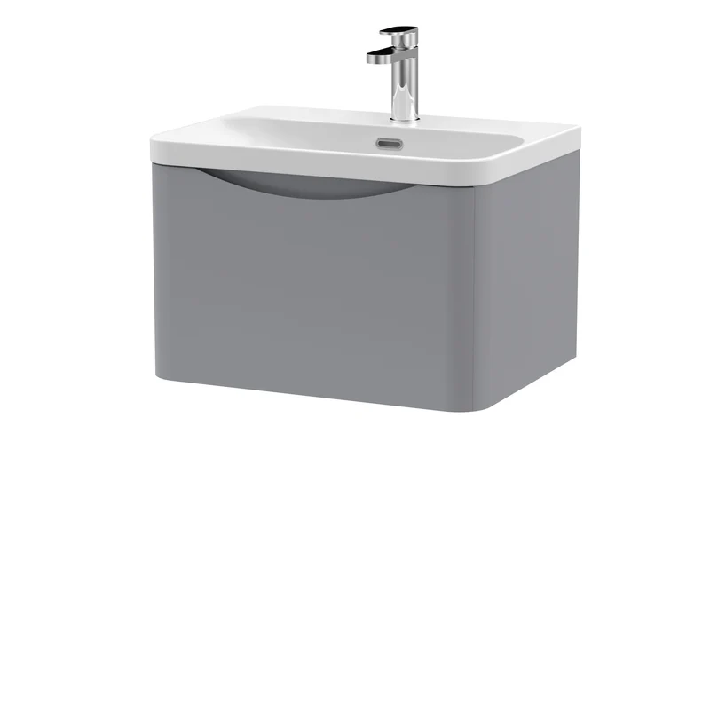 Lunar 600mm Wall Hung 1 Drawer Vanity & Thin Edge Ceramic Basin - Grey Satin