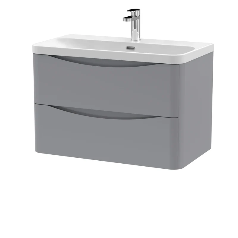 Lunar 800mm Wall Hung 2 Drawer Vanity & Thin Edge Ceramic Basin - Grey Satin