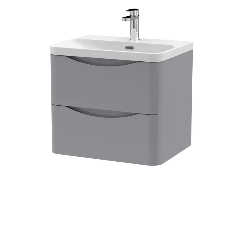Lunar 600mm Wall Hung 2 Drawer Vanity & Thin Edge Ceramic Basin - Grey Satin