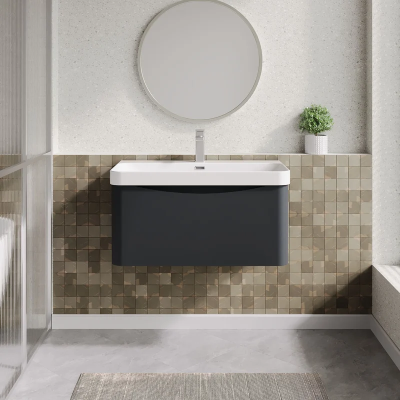 Lunar 800mm Wall Hung 1 Drawer Vanity & Thin Edge Ceramic Basin - Soft Black Satin