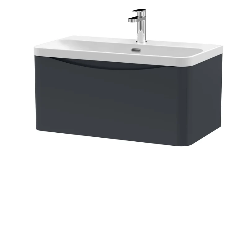 Lunar 800mm Wall Hung 1 Drawer Vanity & Thin Edge Ceramic Basin - Soft Black Satin