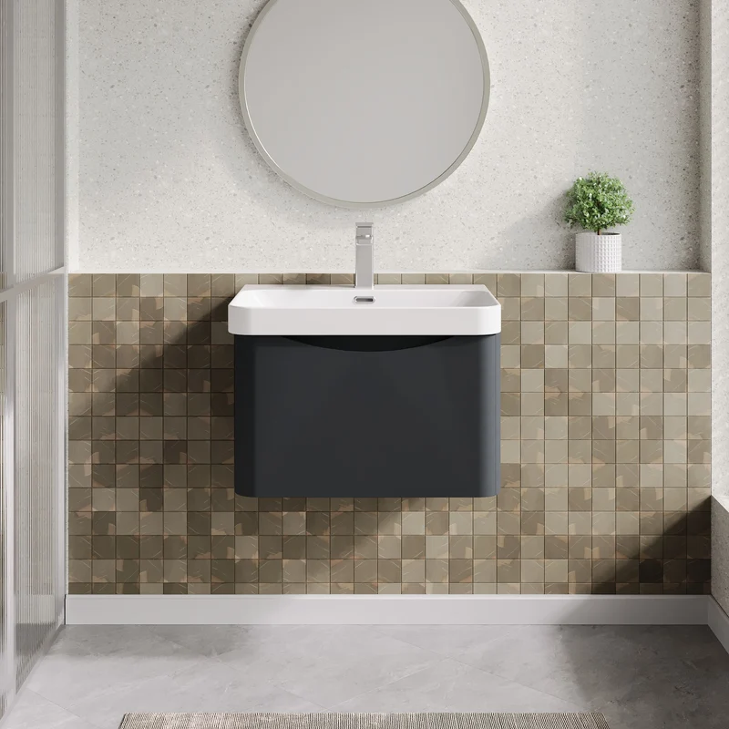 Lunar 600mm Wall Hung 1 Drawer Vanity & Thin Edge Ceramic Basin - Soft Black Satin