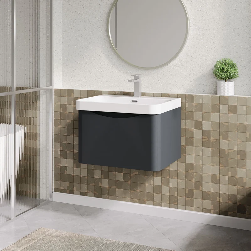 Lunar 600mm Wall Hung 1 Drawer Vanity & Thin Edge Ceramic Basin - Soft Black Satin