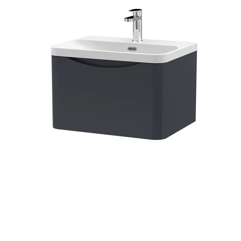 Lunar 600mm Wall Hung 1 Drawer Vanity & Thin Edge Ceramic Basin - Soft Black Satin
