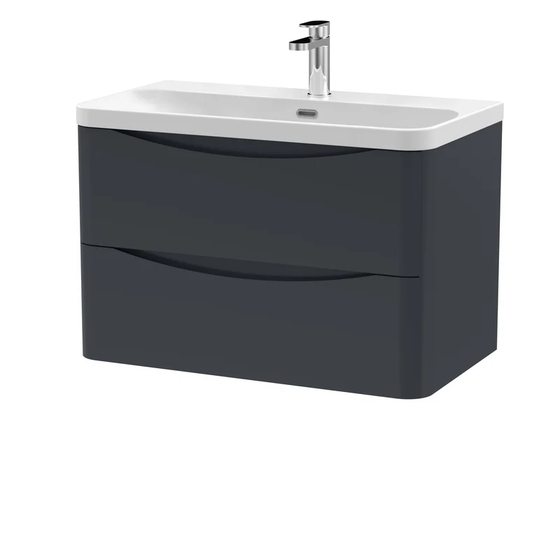 Lunar 800mm Wall Hung 2 Drawer Vanity & Thin Edge Ceramic Basin - Soft Black Satin