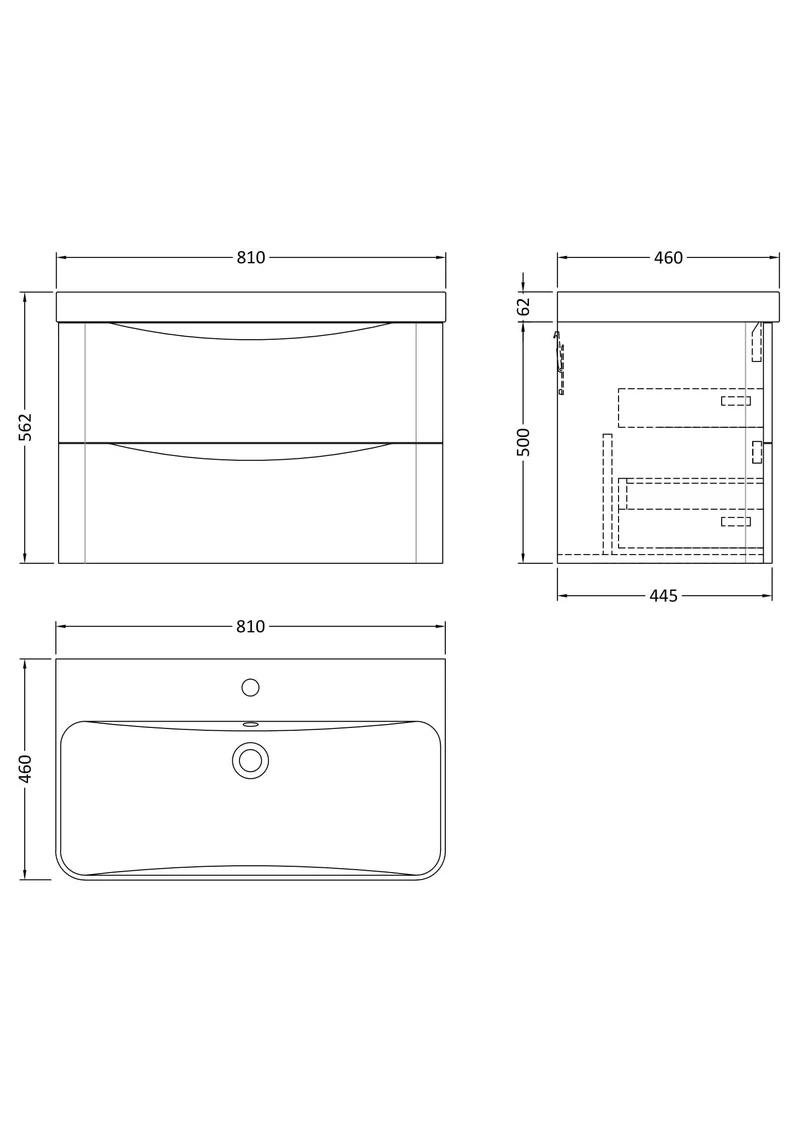Lunar 800mm Wall Hung 2 Drawer Vanity & Thin Edge Ceramic Basin - Soft Black Satin