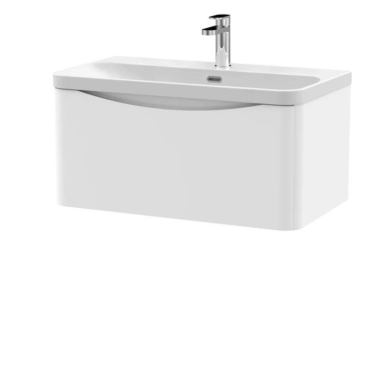 Lunar 800mm Wall Hung 1 Drawer Vanity & Thin Edge Ceramic Basin - White Satin