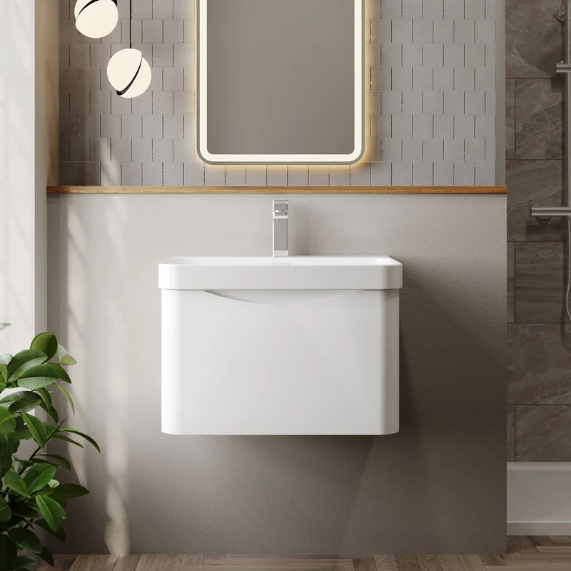 Lunar 600mm Wall Hung 1 Drawer Vanity & Thin Edge Ceramic Basin - White Satin
