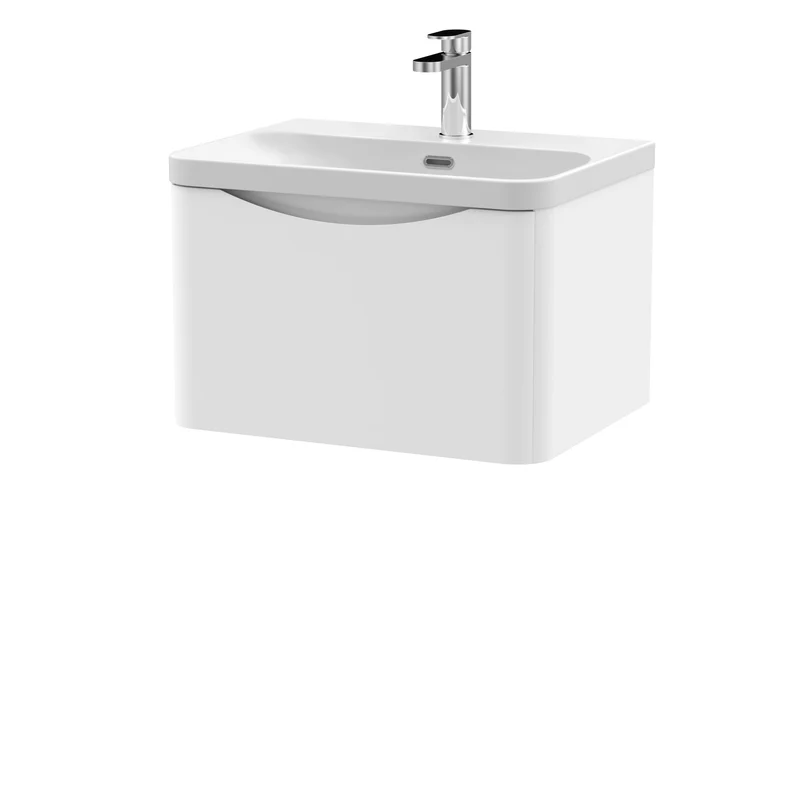 Lunar 600mm Wall Hung 1 Drawer Vanity & Thin Edge Ceramic Basin - White Satin