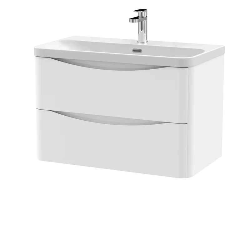 Lunar 800mm Wall Hung 2 Drawer Vanity & Thin Edge Ceramic Basin - White Satin