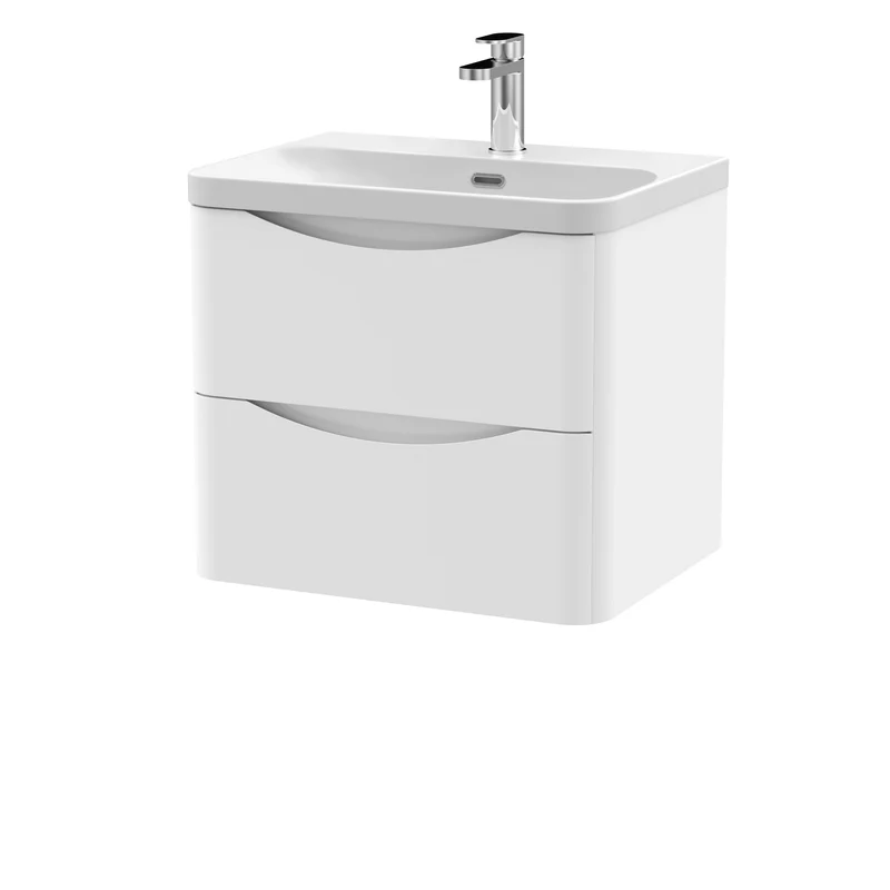 Lunar 600mm Wall Hung 2 Drawer Vanity & Thin Edge Ceramic Basin - White Satin
