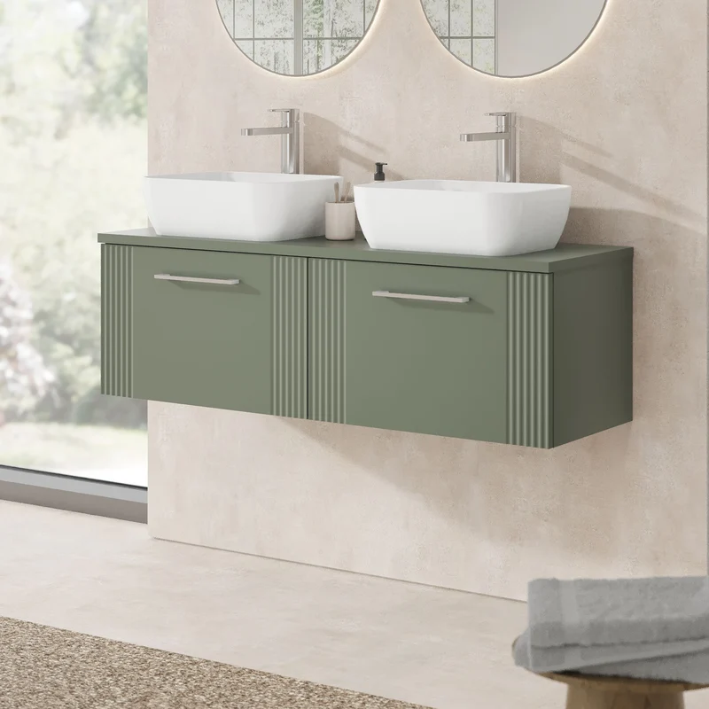 Deco 1200mm Wall Hung 2 Drawer Vanity Unit & Worktop - Green Satin
