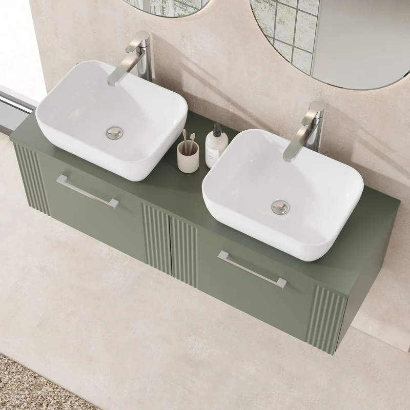 Deco 1200mm Wall Hung 2 Drawer Vanity Unit & Worktop - Green Satin