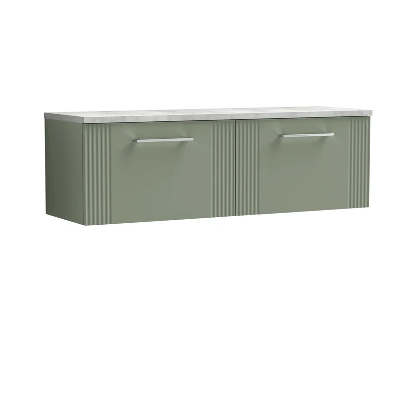 Deco 1200mm Wall Hung 2 Drawer Vanity Unit & Bellato Grey Laminate Worktop - Green Satin