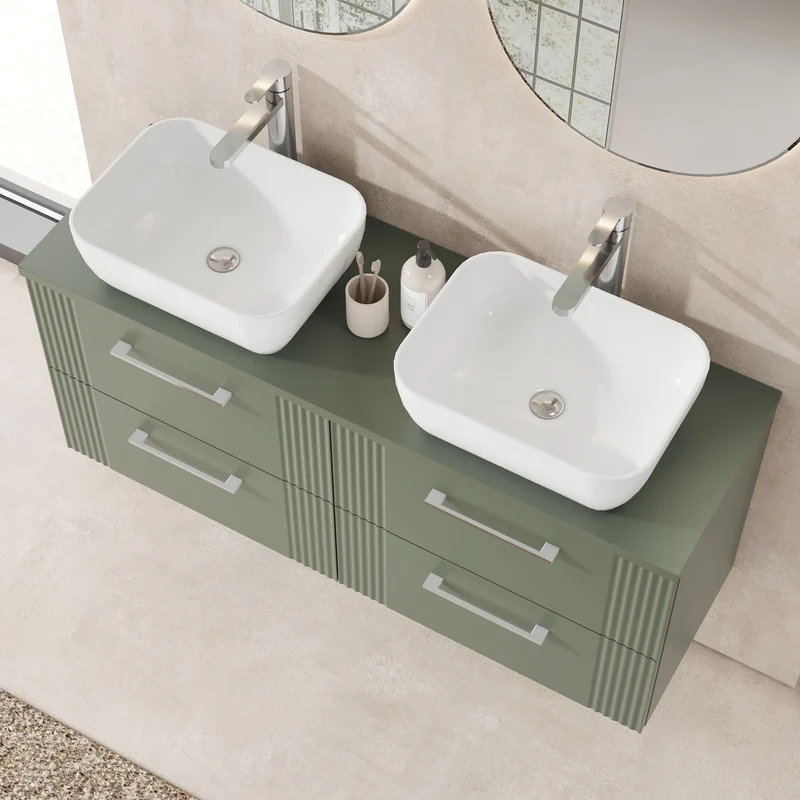 Deco 1200mm Wall Hung 4 Drawer Vanity Unit & Worktop - Green Satin