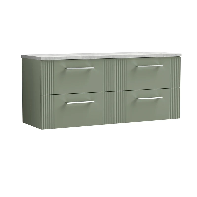 Deco 1200mm Wall Hung 4 Drawer Vanity Unit & Bellato Grey Laminate Worktop - Green Satin