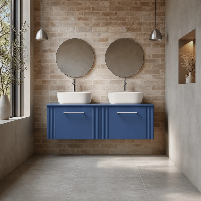 Deco 1200mm Wall Hung 2 Drawer Vanity Unit & Worktop - Blue Satin