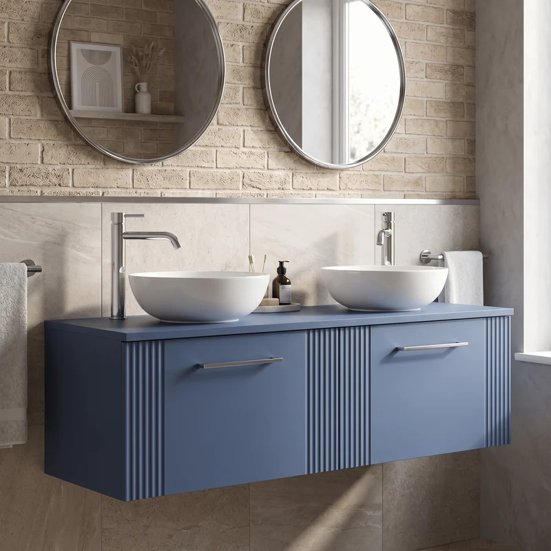 Deco 1200mm Wall Hung 2 Drawer Vanity Unit & Worktop - Blue Satin